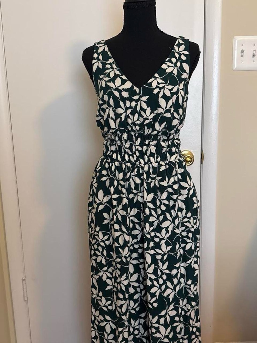 As U Wish Green Cream Floral Wide Leg Smocked Jumpsuit Size M